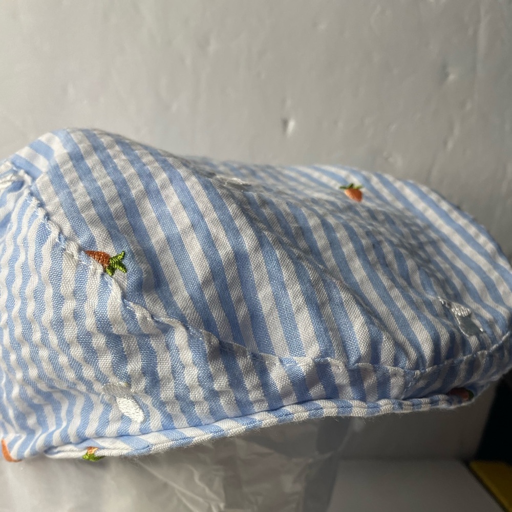Starting Out Blue & White Stripes and Rabbits & Carrots Baby Cap 24M